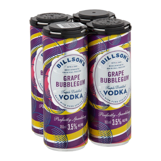 Billsons Vodka Grape Bubblegum 3.5% 4 Pack 355mL Cans