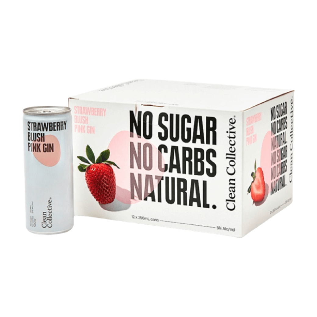 Clean Collective Strawberry Blush Pink Gin 12 Pack 250mL Cans - Thirsty Liquor Tauranga