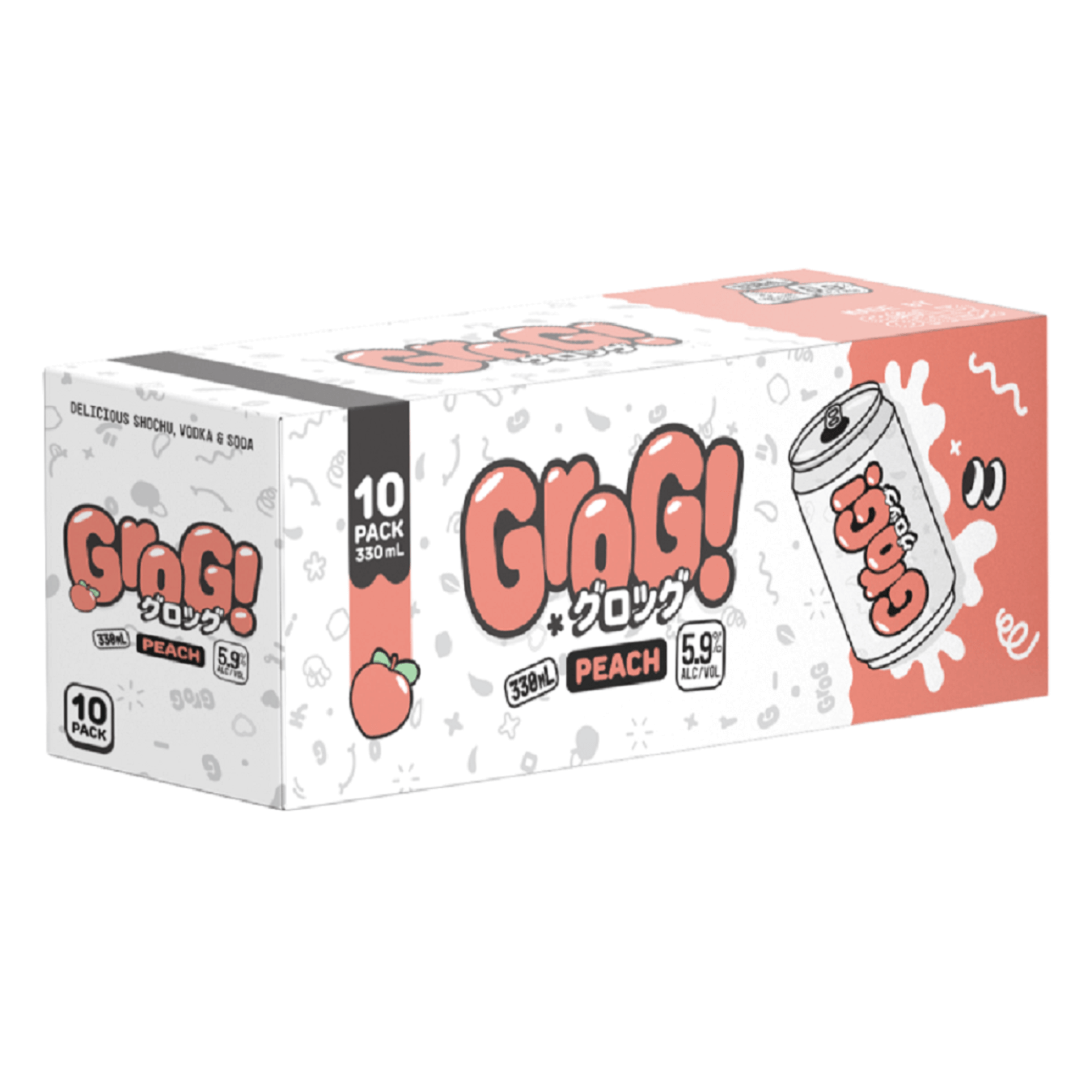 Grog! Shochu, Vodka & Soda Peach 10 Pack 330mL Cans (New) - Thirsty Liquor Tauranga