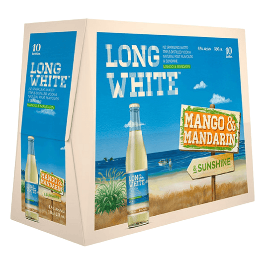 Long White Vodka 4.8% Mango & Mandarin 10 Pack 320mL Bottles (Past Best Before) (EOL) - Thirsty Liquor Tauranga