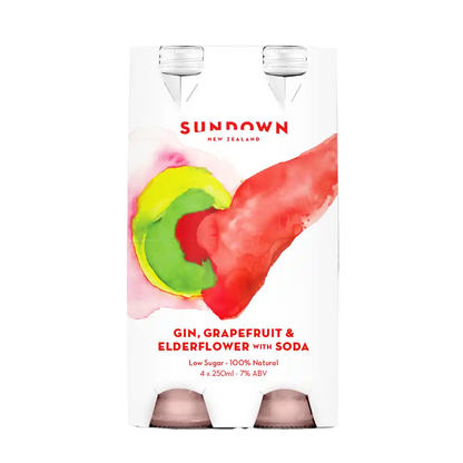 Sundown Gin, Grapefruit & Elderflower with Soda 7% 4 Pack 250mL Bottles (New)