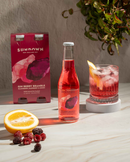 Sundown Berry Bramble Gin with Blackberry, Raspberry and Lemon 7% 4 Pack 250mL Bottles