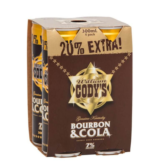 Codys Bourbon & Cola 7% 4 Pack 300mL Cans - Thirsty Liquor Tauranga