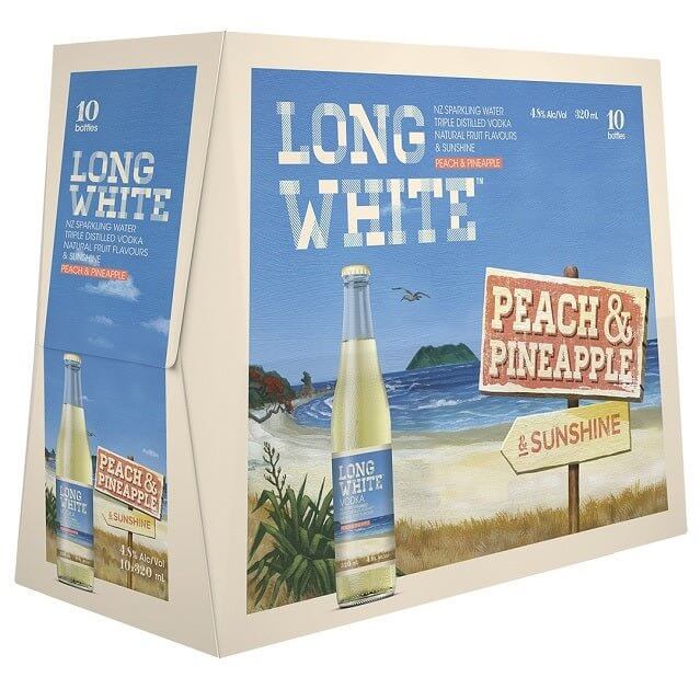 Long White Vodka 4.8% Peach & Pineapple 10 Pack 330mL Bottles - Thirsty Liquor Tauranga