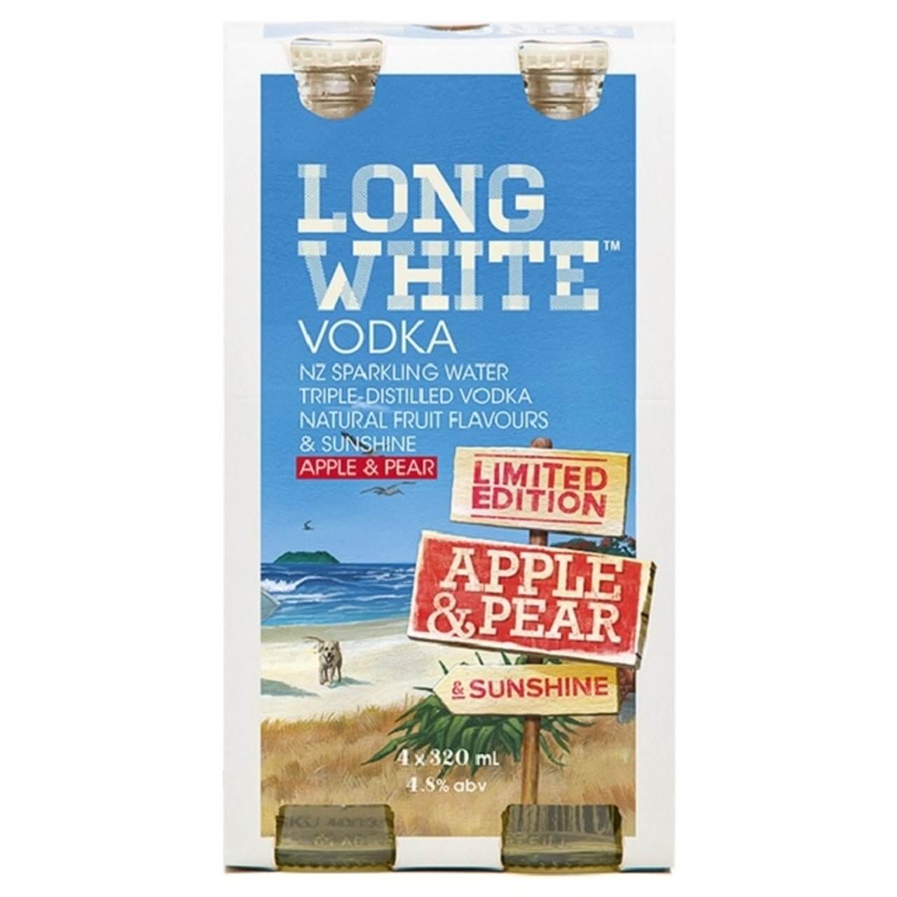 Long White Vodka 4.8% Apple & Pear 4 Pack 320mL Bottles - Thirsty Liquor Tauranga